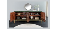 Buffet 175 cm 4 portes bois massif vert et doré – Collection TANJORE
