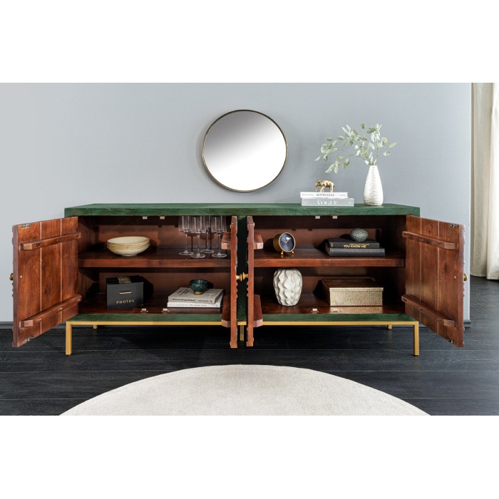 Buffet 175 cm 4 porte legno massiccio verde e dorato – Collezione TANJORE