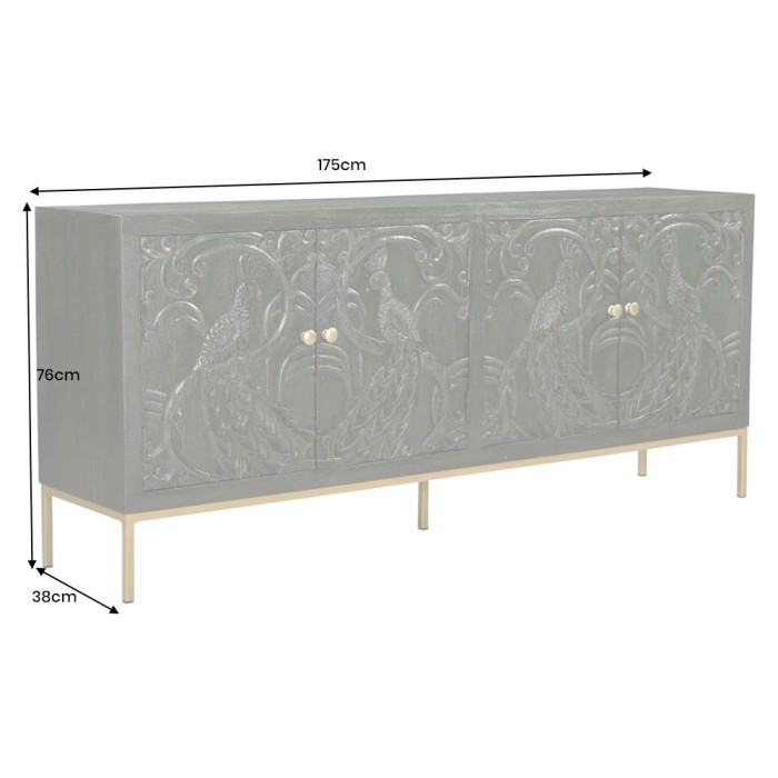Buffet 175 cm 4 porte legno massiccio verde e dorato – Collezione TANJORE