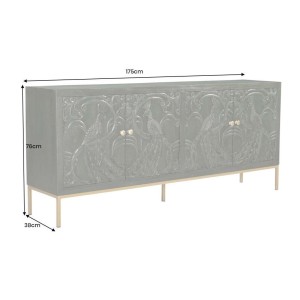 Buffet 175 cm 4 portes bois massif vert et doré – Collection TANJORE