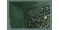 Buffet 175 cm 4 portes bois massif vert et doré – Collection TANJORE