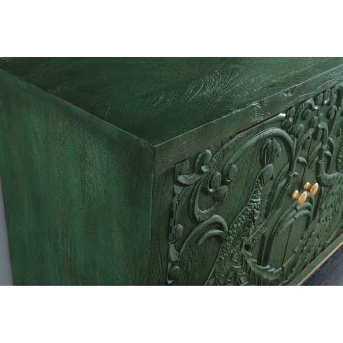 Buffet 175 cm 4 porte legno massiccio verde e dorato – Collezione TANJORE