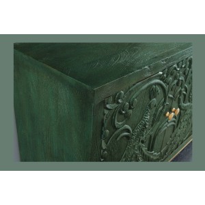 Buffet 175 cm 4 portes bois massif vert et doré – Collection TANJORE