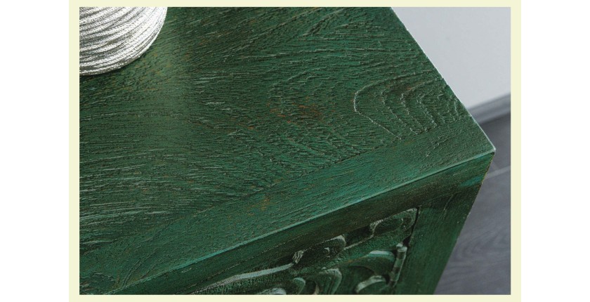 Buffet 175 cm 4 portes bois massif vert et doré – Collection TANJORE