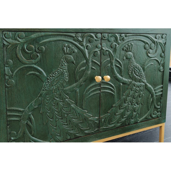 Buffet 175 cm 4 porte legno massiccio verde e dorato – Collezione TANJORE