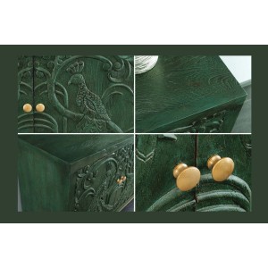 Buffet 175 cm 4 portes bois massif vert et doré – Collection TANJORE