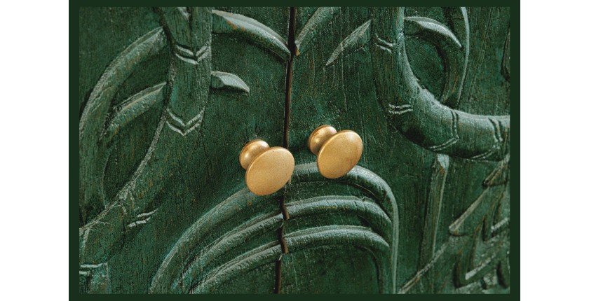 Buffet 175 cm 4 portes bois massif vert et doré – Collection TANJORE