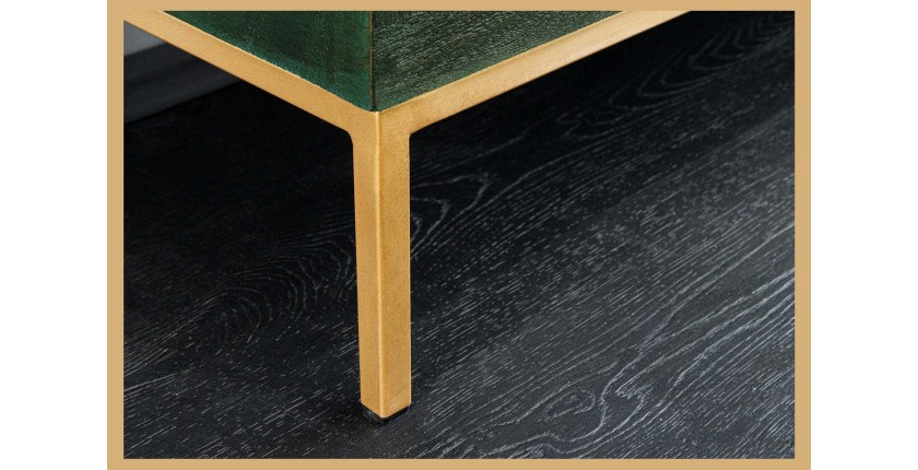 Buffet 175 cm 4 portes bois massif vert et doré – Collection TANJORE