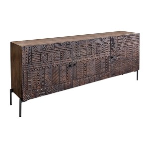Buffet 177 cm 3 portes bois massif marron sculpté – Collection MASSAI
