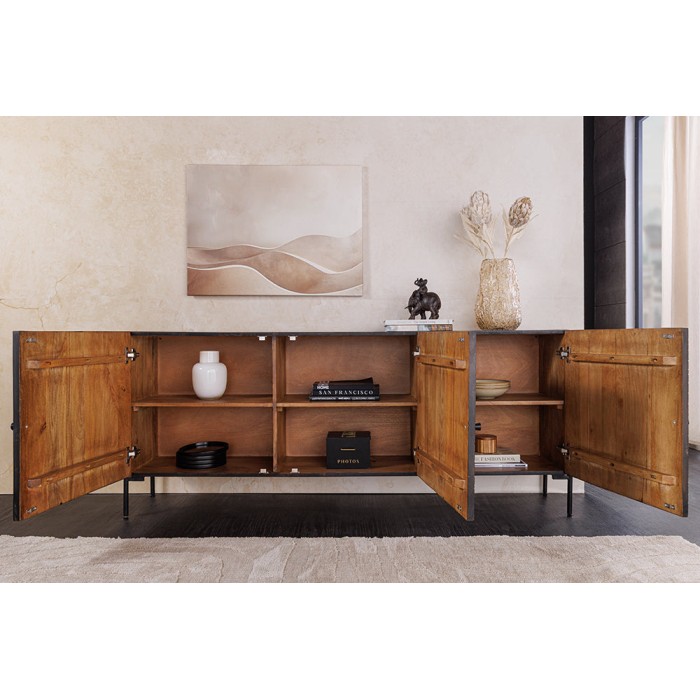 Buffet 177 cm 3 porte in legno massiccio marrone scolpito – Collezione MASSAI