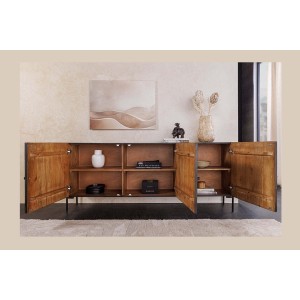 Buffet 177 cm 3 portes bois massif marron sculpté – Collection MASSAI