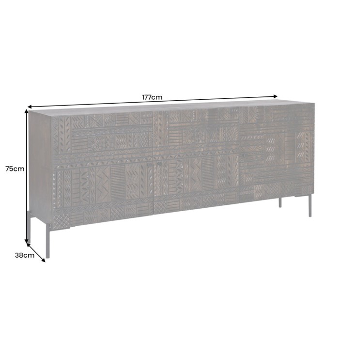 Buffet 177 cm 3 porte in legno massiccio marrone scolpito – Collezione MASSAI
