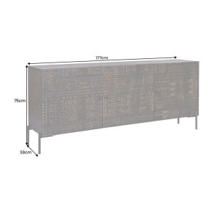 Buffet 177 cm 3 portes bois massif marron sculpté – Collection MASSAI