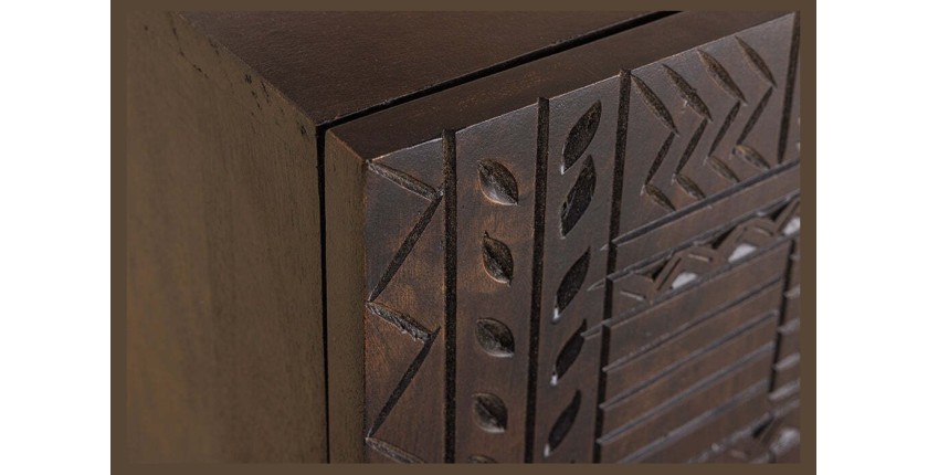 Buffet 177 cm 3 portes bois massif marron sculpté – Collection MASSAI