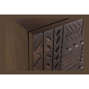 Buffet 177 cm 3 portes bois massif marron sculpté – Collection MASSAI