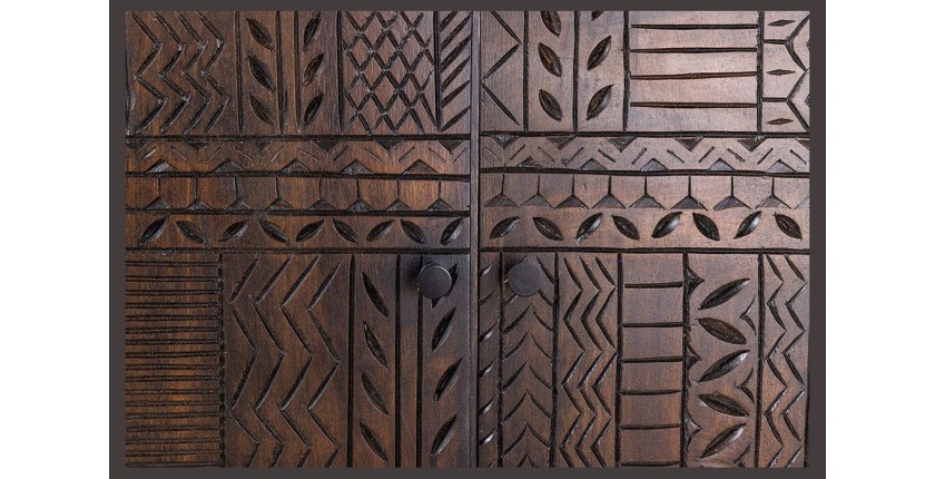 Buffet 177 cm 3 portes bois massif marron sculpté – Collection MASSAI