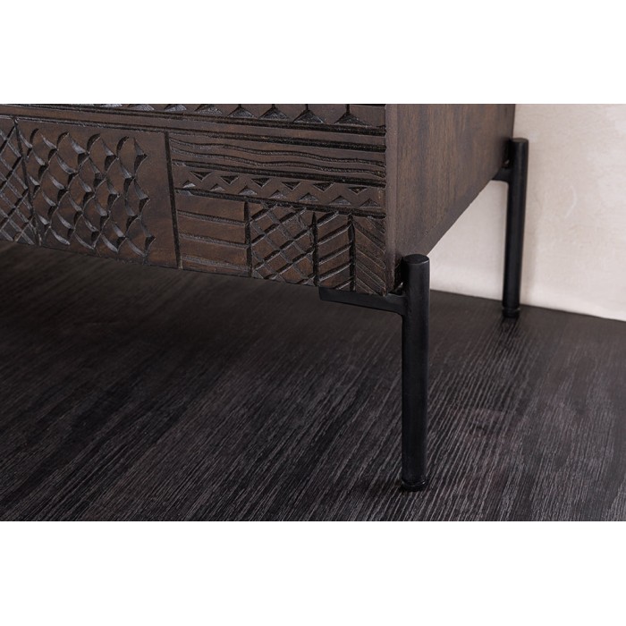 Buffet 177 cm 3 porte in legno massiccio marrone scolpito – Collezione MASSAI