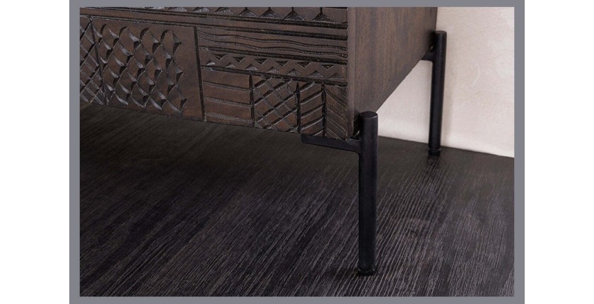 Buffet 177 cm 3 portes bois massif marron sculpté – Collection MASSAI