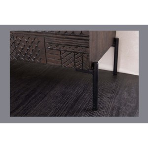 Buffet 177 cm 3 portes bois massif marron sculpté – Collection MASSAI