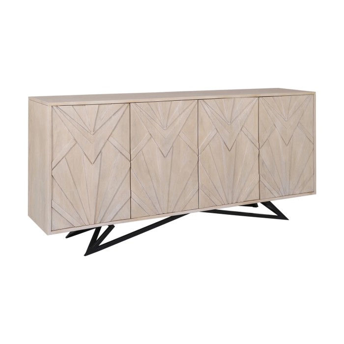 Buffet 170 cm 4 portes bois massif blanc vieilli et noir – Collection OSMOSE