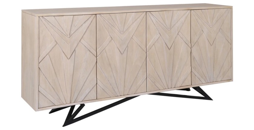 Buffet 170 cm 4 portes bois massif blanc vieilli et noir – Collection OSMOSE