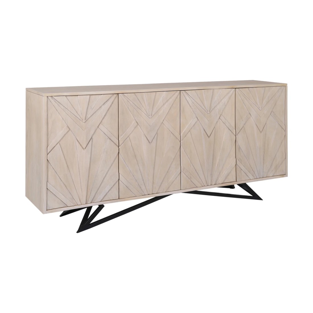 Buffet 170 cm 4 portes bois massif blanc vieilli et noir – Collection OSMOSE