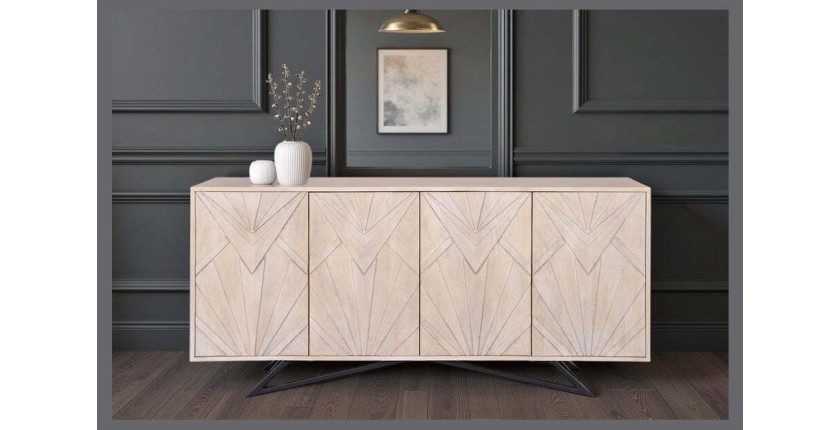 Buffet 170 cm 4 portes bois massif blanc vieilli et noir – Collection OSMOSE