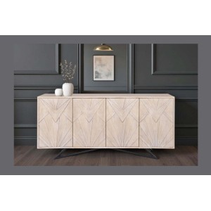 Buffet 170 cm 4 portes bois massif blanc vieilli et noir – Collection OSMOSE