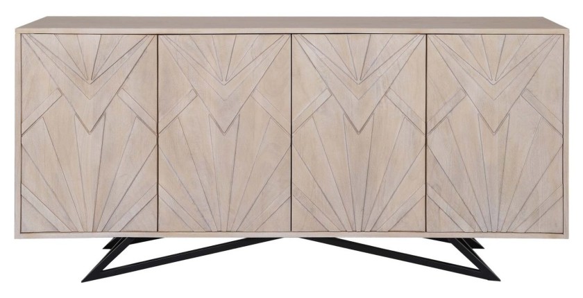 Buffet 170 cm 4 portes bois massif blanc vieilli et noir – Collection OSMOSE