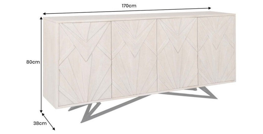 Buffet 170 cm 4 portes bois massif blanc vieilli et noir – Collection OSMOSE