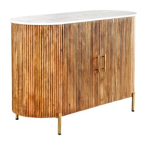 Buffet 105 cm 2 portes bois massif, marbre blanc et doré – Collection TRESCA