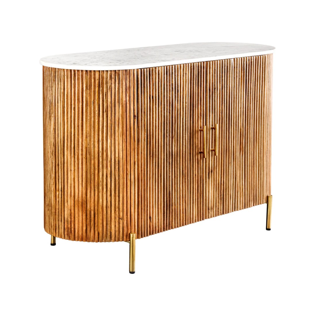 Buffet 105 cm 2 portes bois massif, marbre blanc et doré – Collection YONA