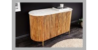 Buffet 105 cm 2 portes bois massif, marbre blanc et doré – Collection YONA