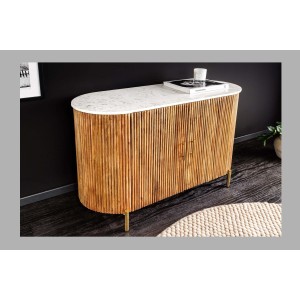 Buffet 105 cm 2 portes bois massif, marbre blanc et doré – Collection TRESCA