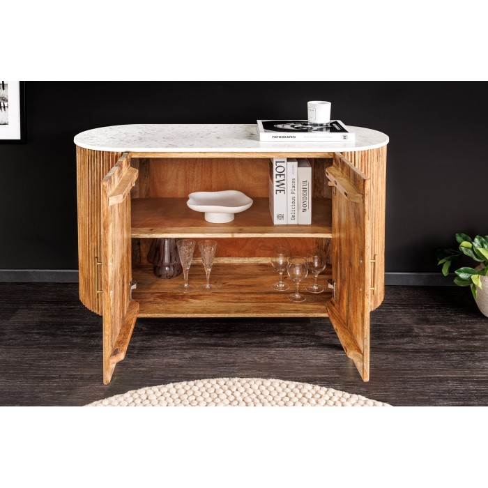 Buffet 105 cm 2 porte in legno massiccio, marmo bianco e dorato – Collezione YONA