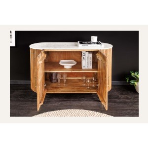 Buffet 105 cm 2 portes bois massif, marbre blanc et doré – Collection YONA