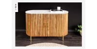 Buffet 105 cm 2 portes bois massif, marbre blanc et doré – Collection YONA