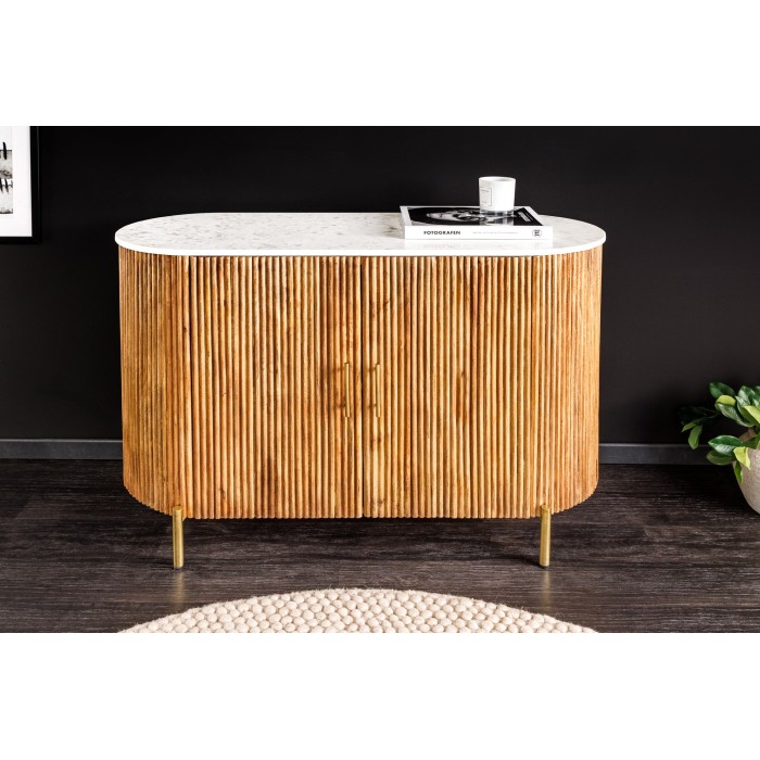 Buffet 105 cm 2 porte in legno massiccio, marmo bianco e dorato – Collezione YONA