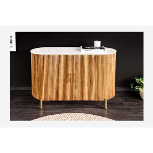 Buffet 105 cm 2 portes bois massif, marbre blanc et doré – Collection TRESCA