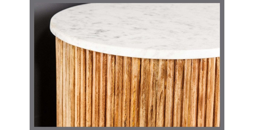 Buffet 105 cm 2 portes bois massif, marbre blanc et doré – Collection TRESCA