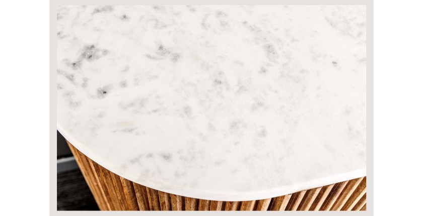 Buffet 105 cm 2 portes bois massif, marbre blanc et doré – Collection TRESCA