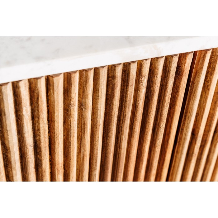 Buffet 105 cm 2 portes bois massif, marbre blanc et doré – Collection YONA