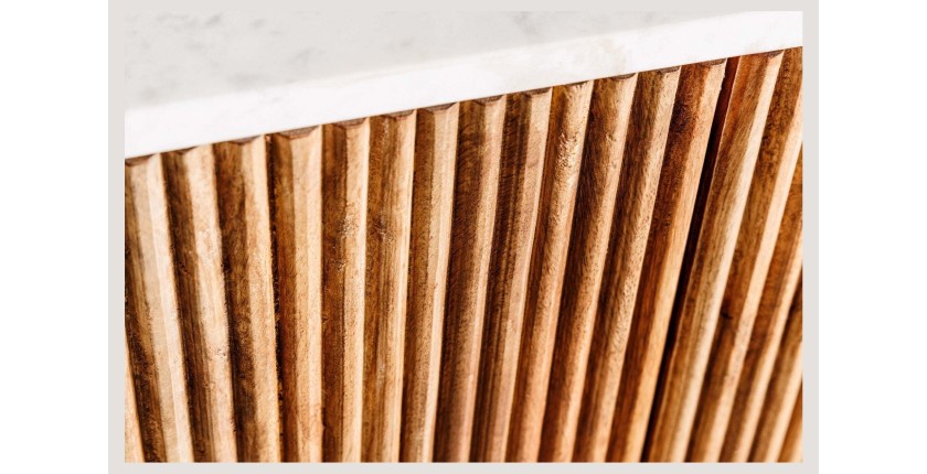 Buffet 105 cm 2 portes bois massif, marbre blanc et doré – Collection TRESCA