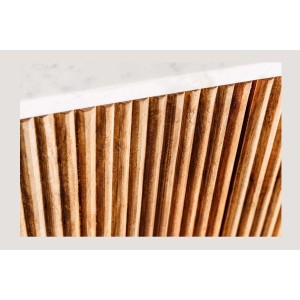 Buffet 105 cm 2 portes bois massif, marbre blanc et doré – Collection TRESCA