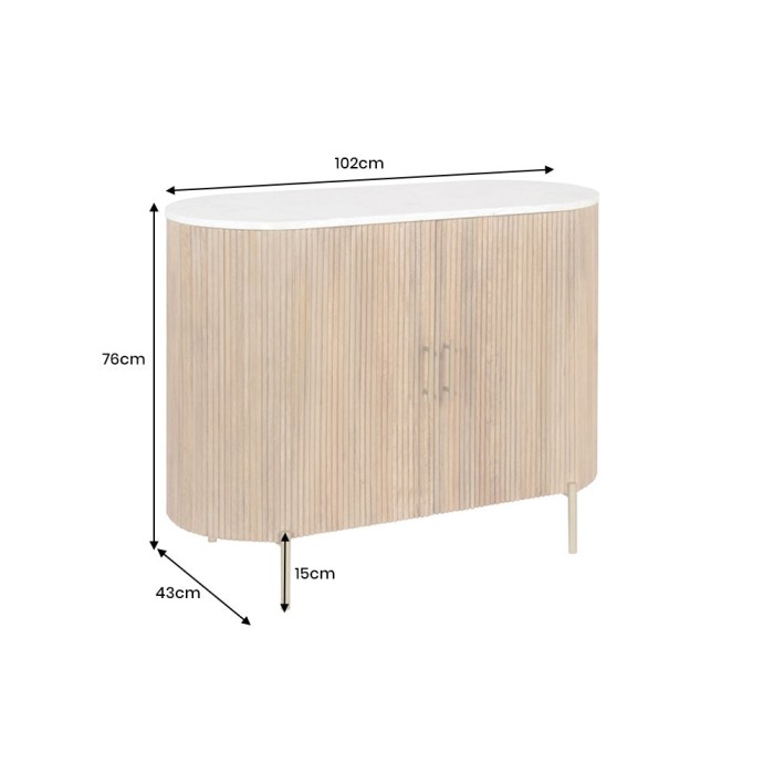 Buffet 105 cm 2 porte in legno massiccio, marmo bianco e dorato – Collezione YONA