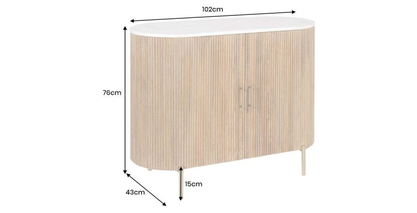 Buffet 105 cm 2 portes bois massif, marbre blanc et doré – Collection TRESCA