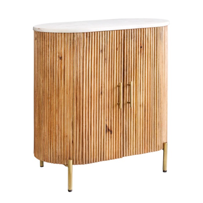 Buffet 70 cm 2 portes bois massif, marbre blanc et doré – Collection TRESCA
