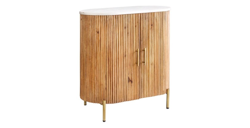 Buffet 70 cm 2 portes bois massif, marbre blanc et doré – Collection TRESCA