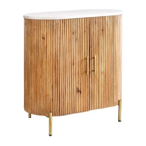 Buffet 70 cm 2 portes bois massif, marbre blanc et doré – Collection TRESCA