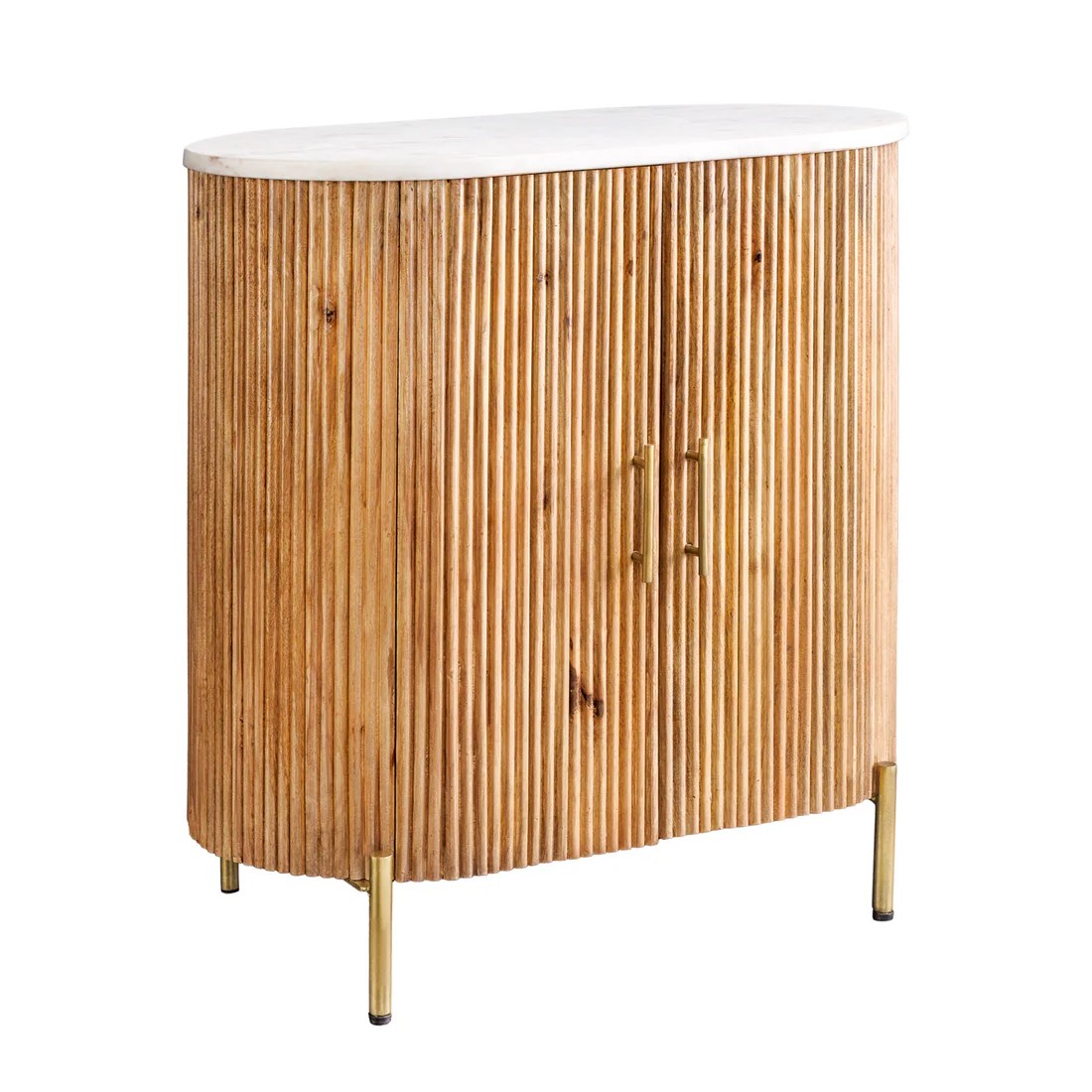 Buffet 70 cm 2 portes bois massif, marbre blanc et doré – Collection TRESCA